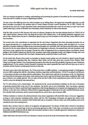 A Palestinian View - Miles Apart Over the Same City