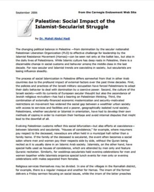 Palestine: Social Impact of the Islamist-Secularist Struggle