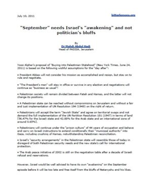 “September” needs Israel's "awakening" and not politician's bluffs